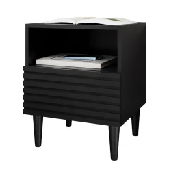 Comodino 42x53h cm design cannettato moderno nero Flippo