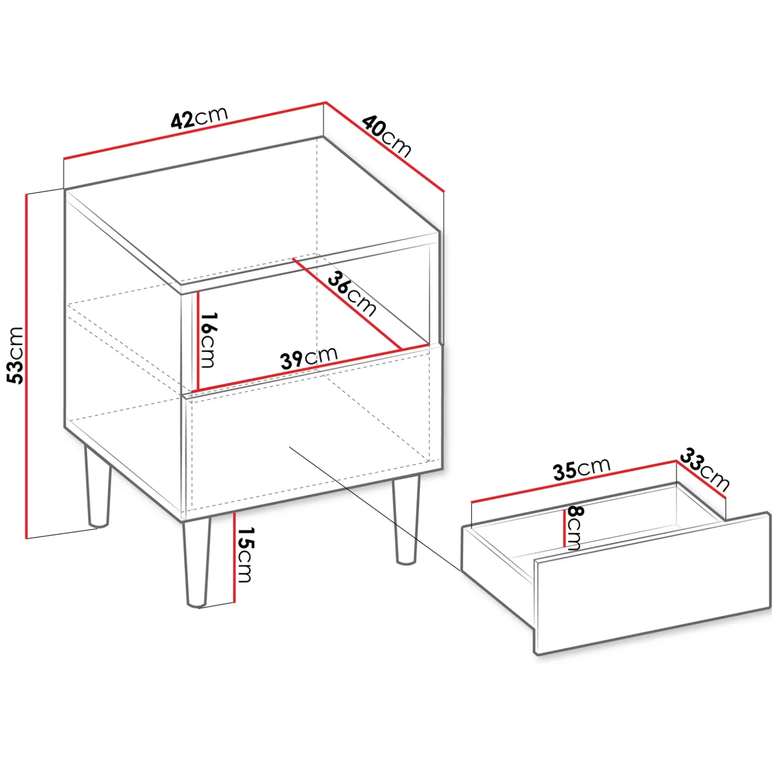 Comodino 42x53h cm design cannettato moderno nero Flippo