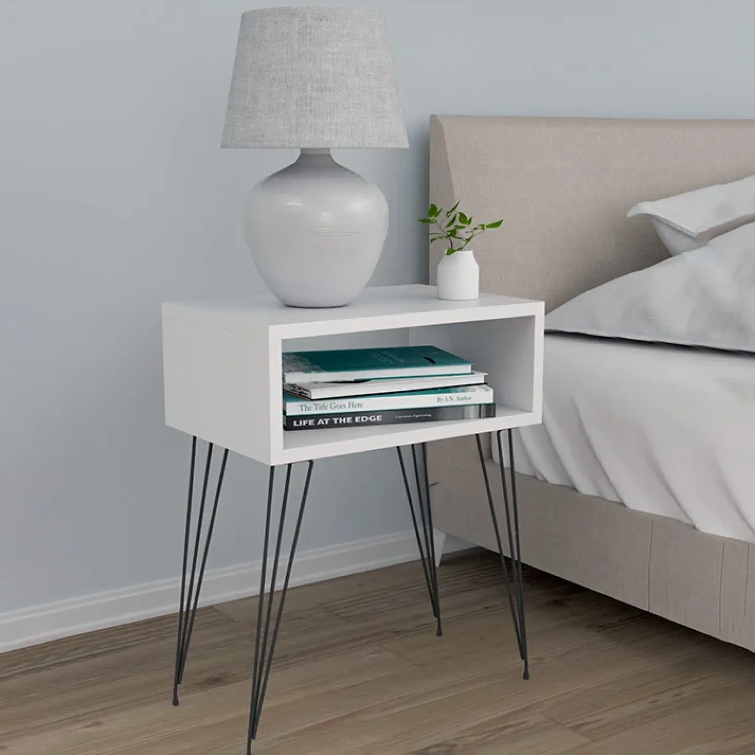 Comodino 45x59h cm design industrial bianco Jamar