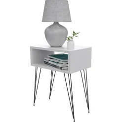 Comodino 45x59h cm design industrial bianco Jamar