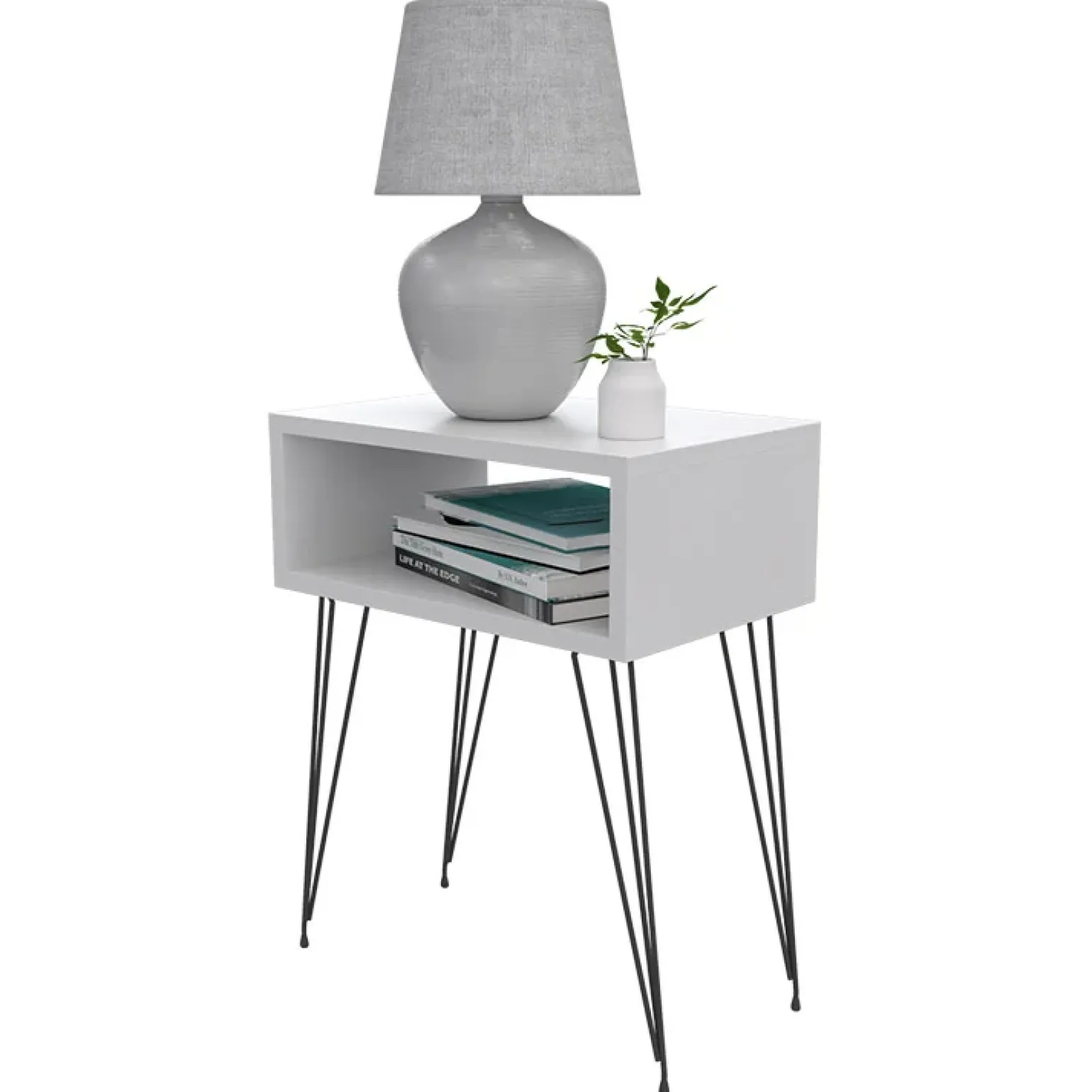 Comodino 45x59h cm design industrial bianco Jamar
