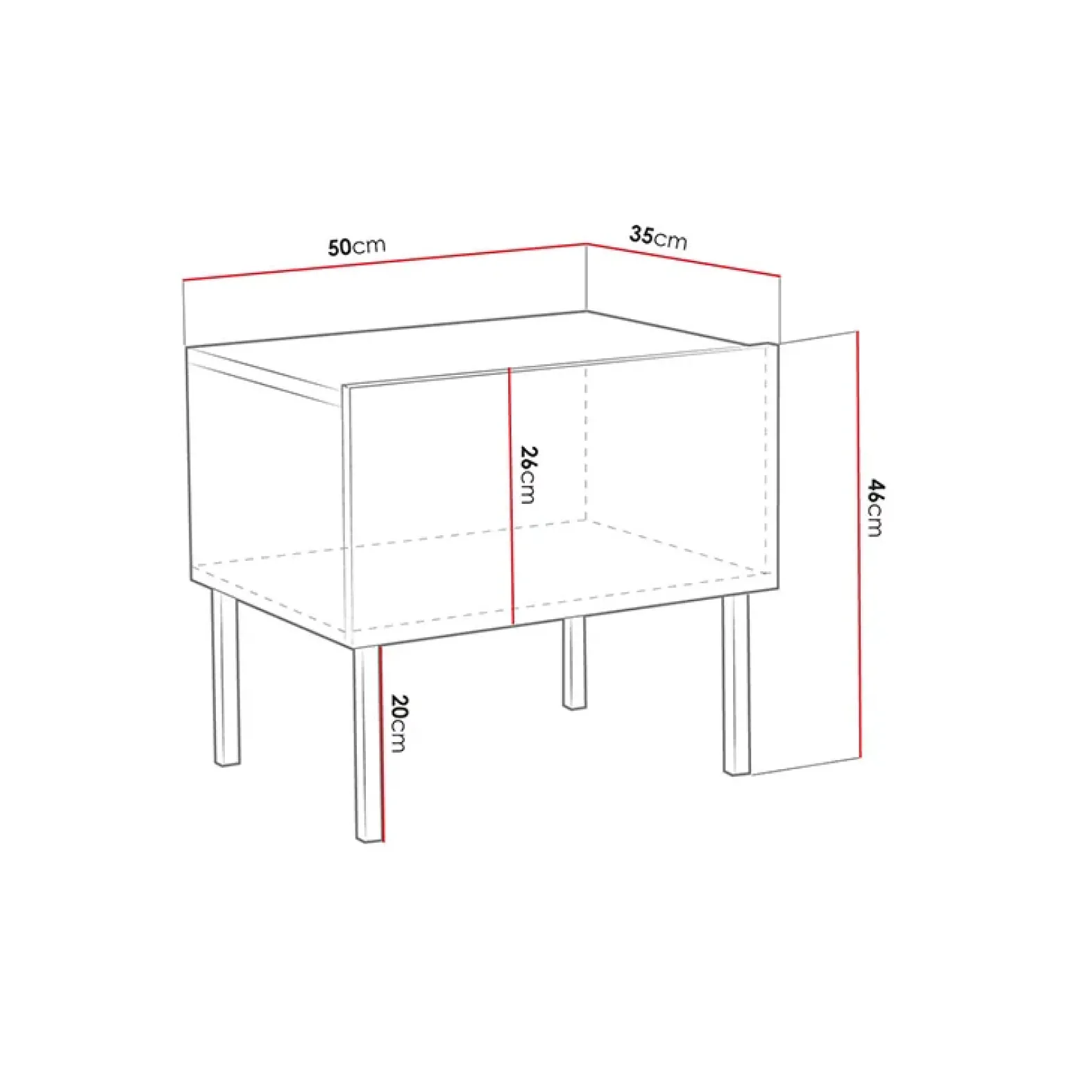 Comodino 50x46h cm design moderno bianco lucido Marisa