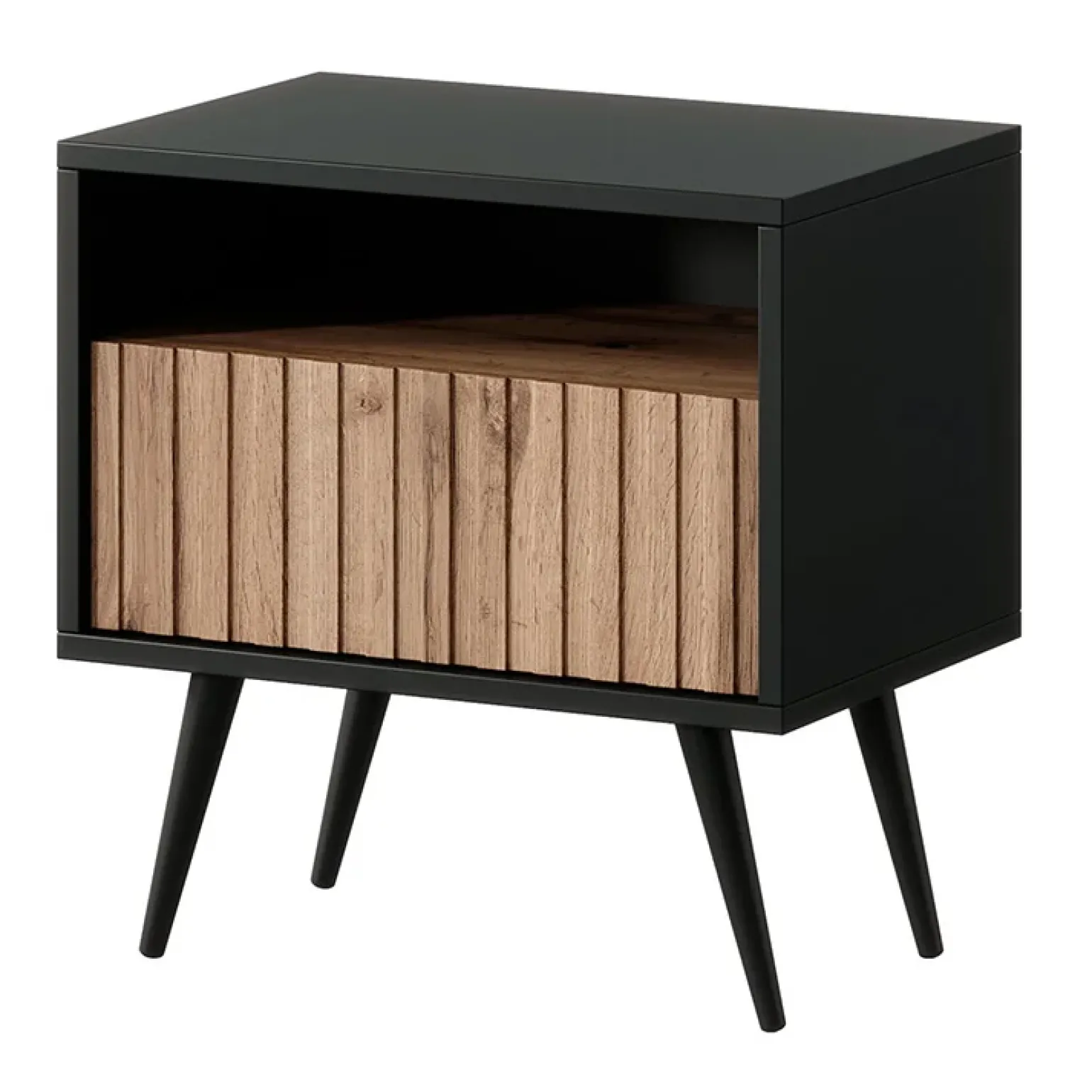 Comodino 47x48h cm moderno cannettato rovere nero Celestia