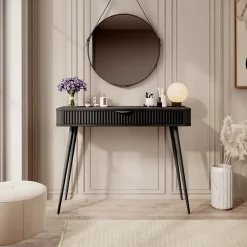 Consolle ingresso 100x78cm 1 cassetto nero opaco cannettato Ramis