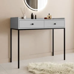 Consolle ingresso 100x86cm design moderno 2 cassetti grigio Pollon
