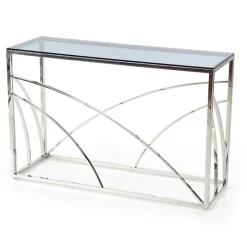 Consolle 120x78cm moderna in vetro fumè argento Hersol