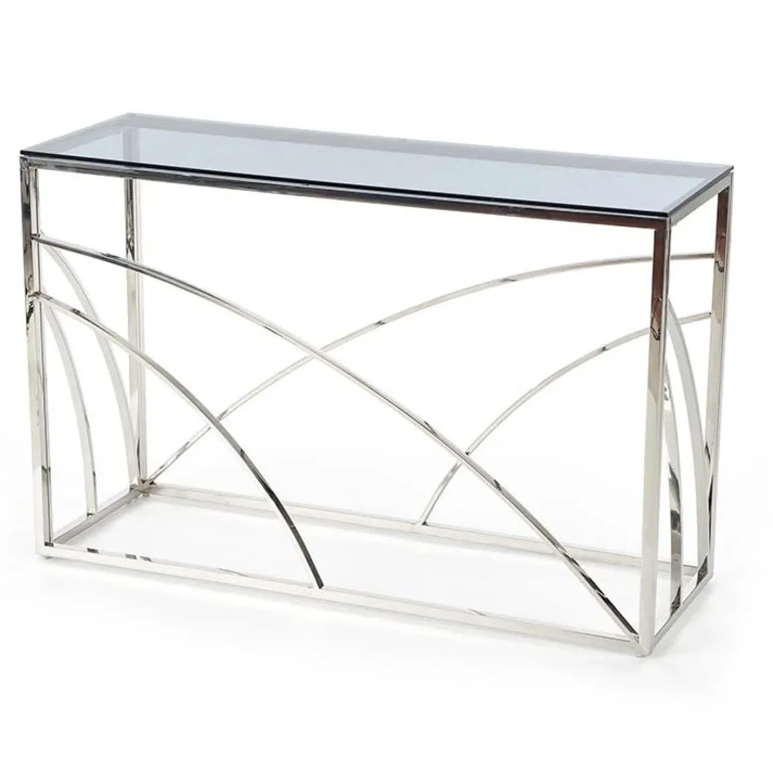 Consolle 120x78cm moderna in vetro fumè argento Hersol