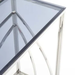 Consolle 120x78cm moderna in vetro fumè argento Hersol