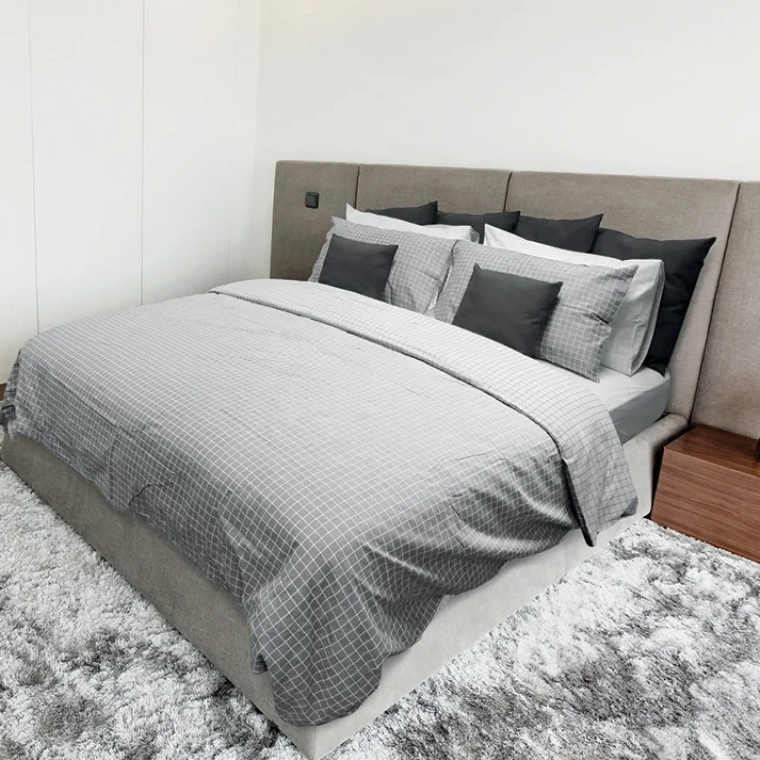 Copripiumino + 2 federe letto matrimoniale a quadretti 250x200cm grigio Bolivia