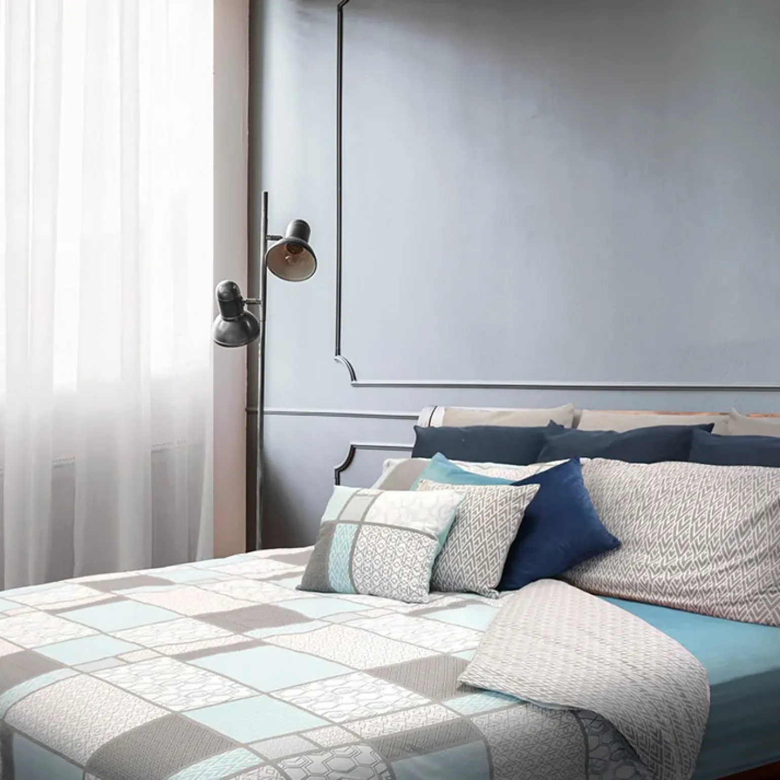 Copripiumino + 2 federe letto matrimoniale in cotone 250x200cm azzurro Atacama