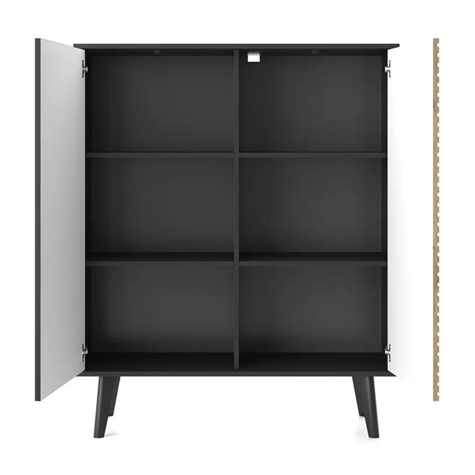 Credenza alta cannettata 104x125h cm con 2 ante in stile moderno rovere nero Gotham