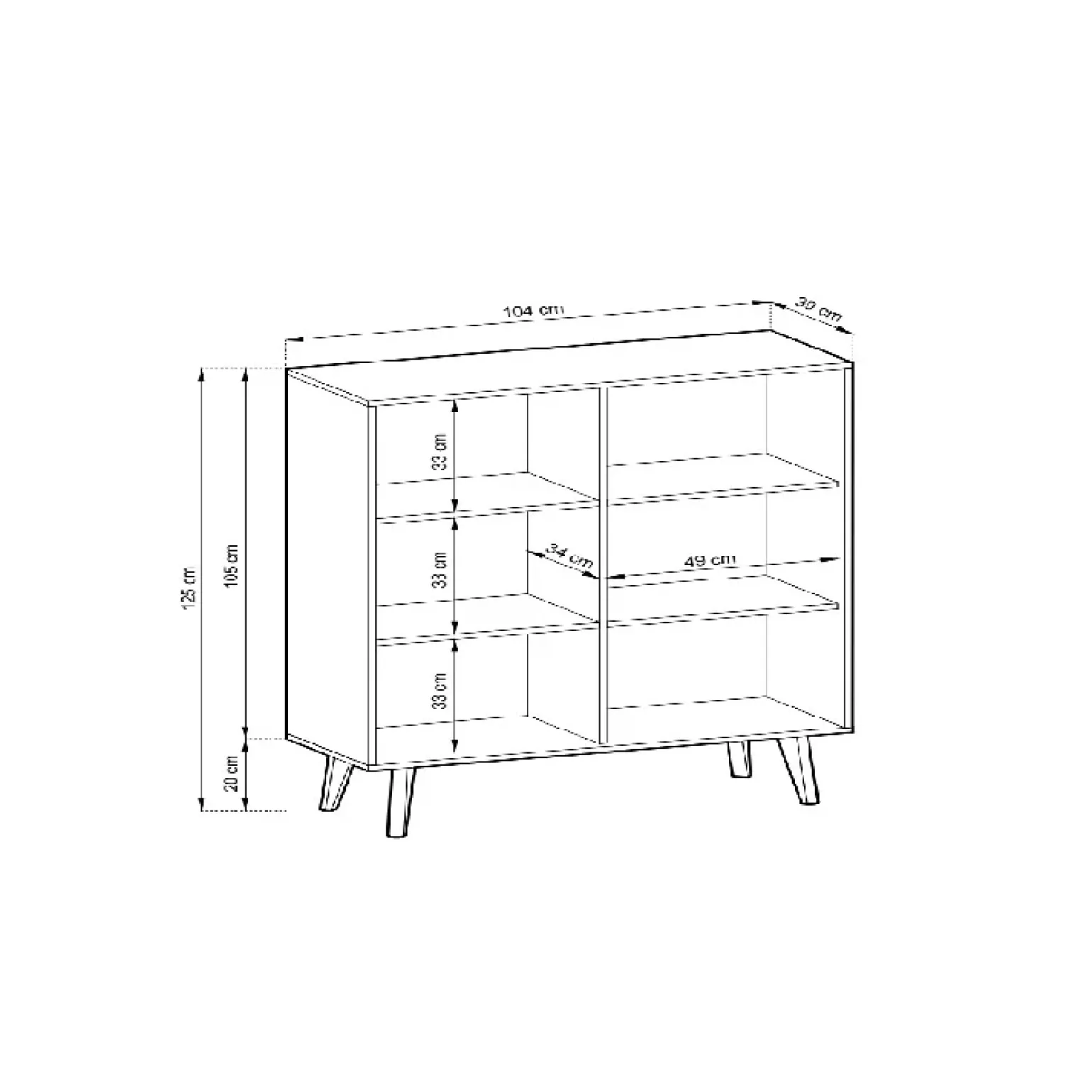 Credenza alta cannettata 104x125h cm con 2 ante in stile moderno rovere nero Gotham