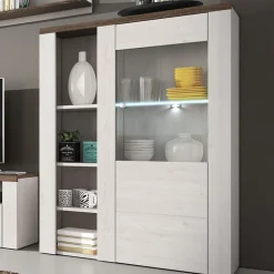 Credenza alta 100x145h cm 1 anta con vetrina bianco frassinato rovere Paloma 2