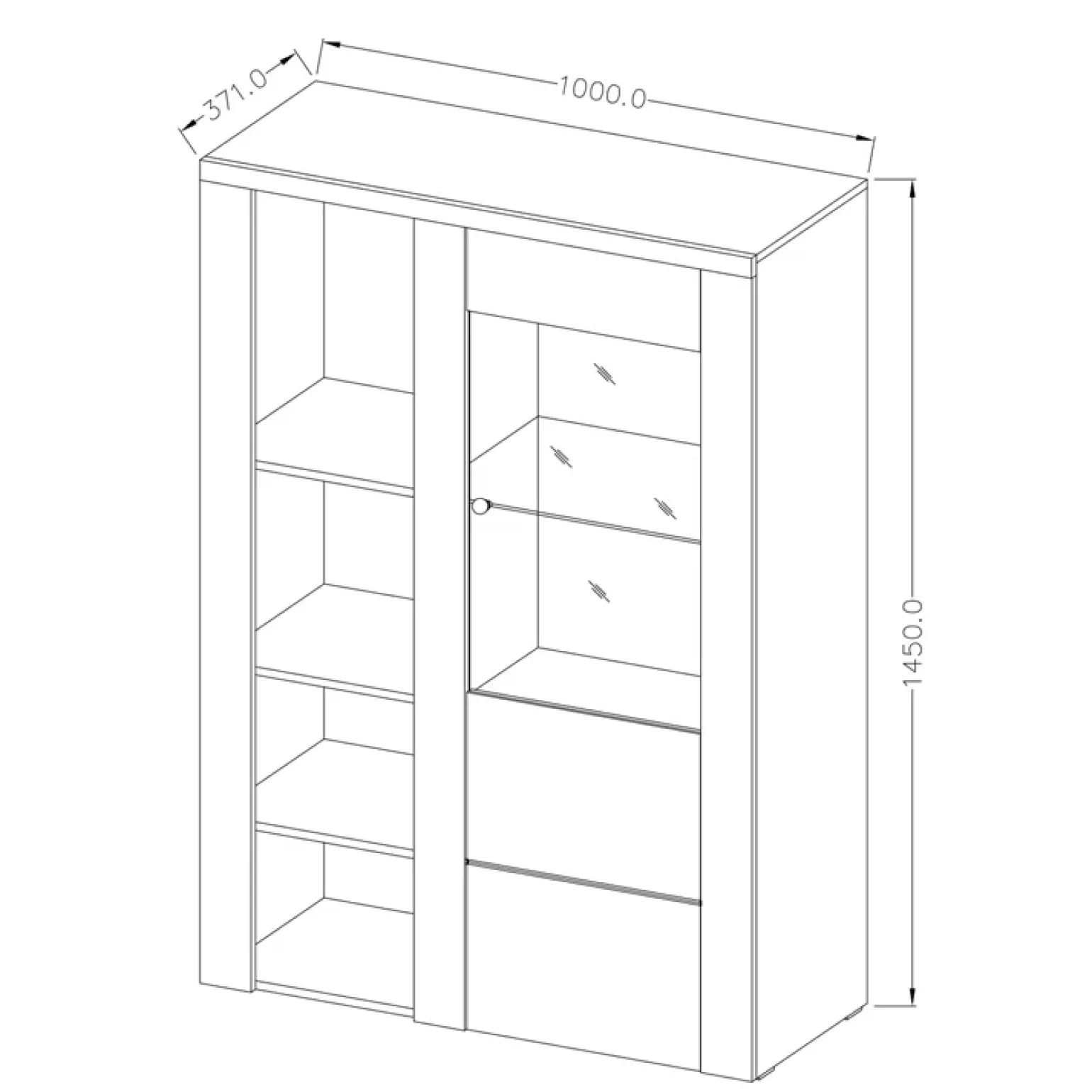 Credenza alta 100x145h cm 1 anta con vetrina bianco frassinato rovere Paloma 2