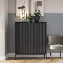 Credenza alta 104x125h cm 2 ante moderna soggiorno nero Alisa