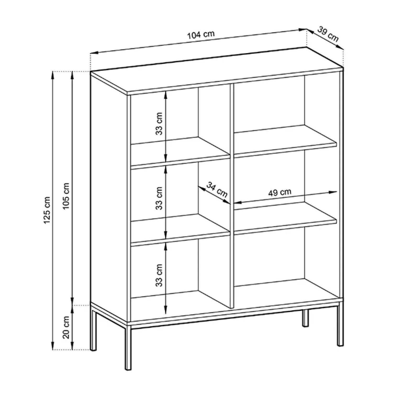 Credenza alta 104x125h cm 2 ante moderna soggiorno nero Alisa