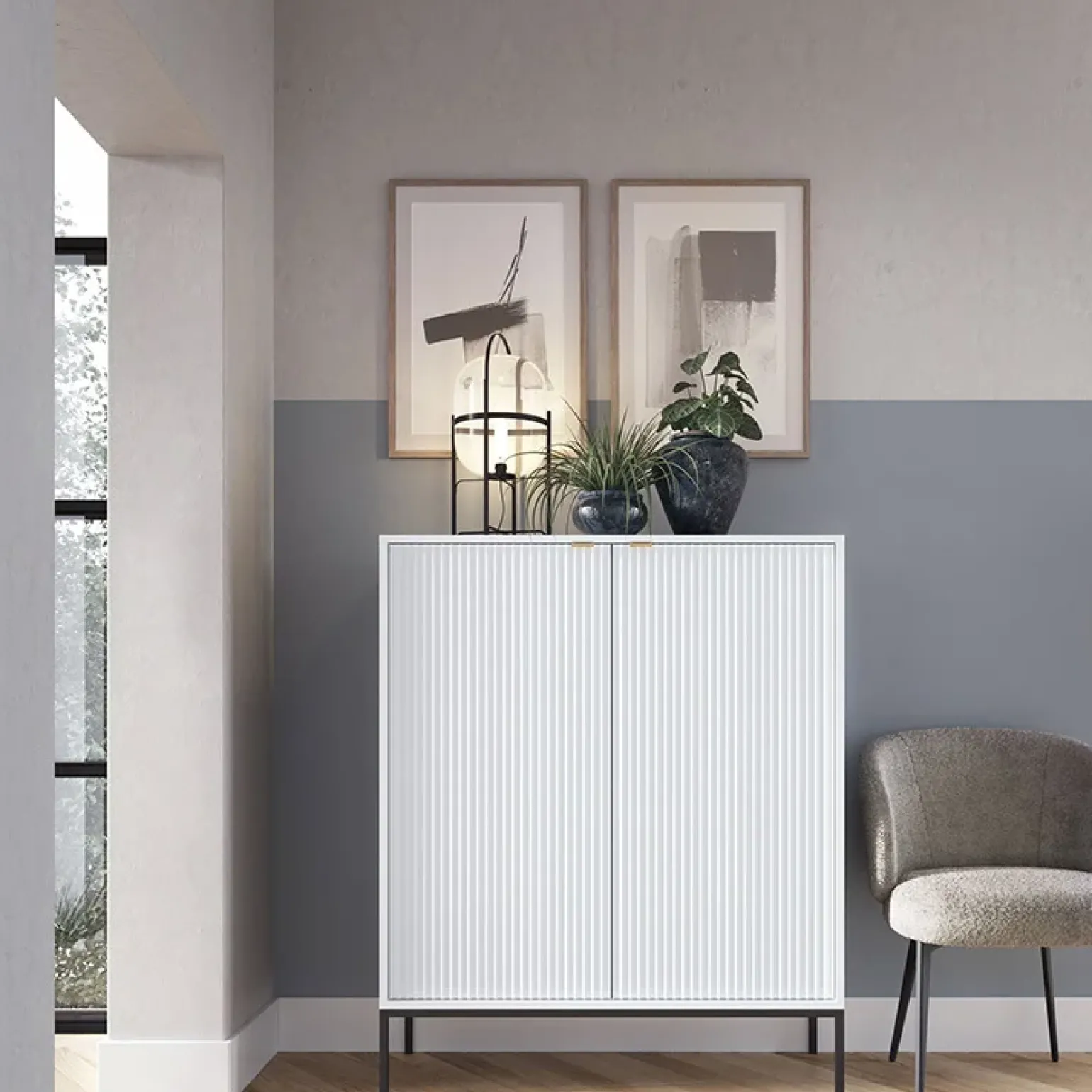 Credenza alta 104x125h cm 2 ante soggiorno bianco Alisa