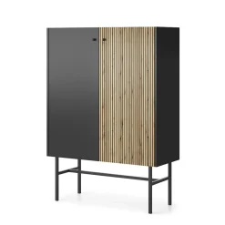 Credenza alta 94x132h cm 2 ante moderna nero rovere cannettato Eterna