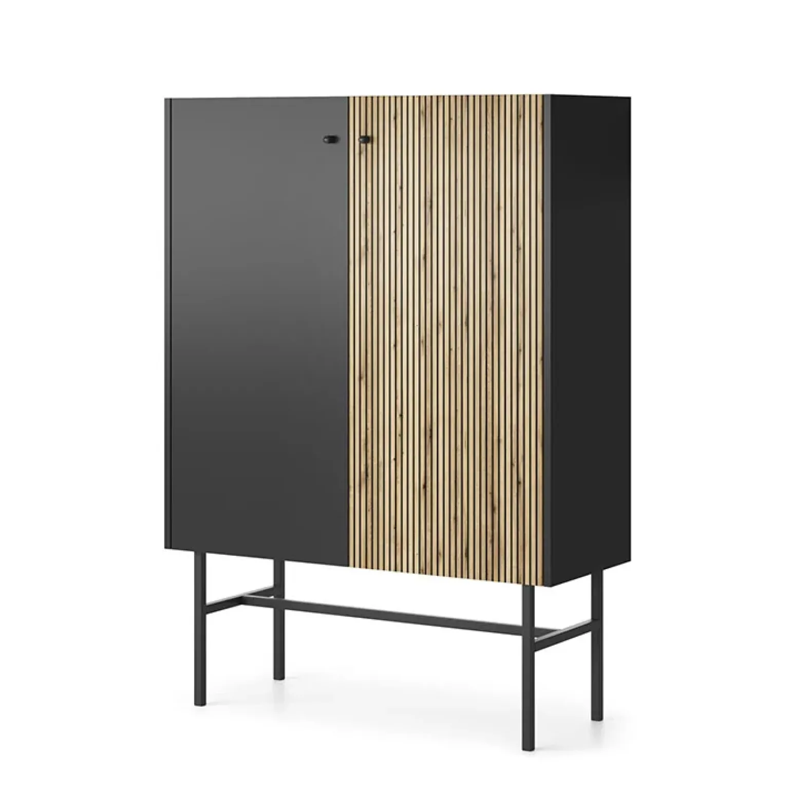 Credenza alta 94x132h cm 2 ante moderna nero rovere cannettato Eterna