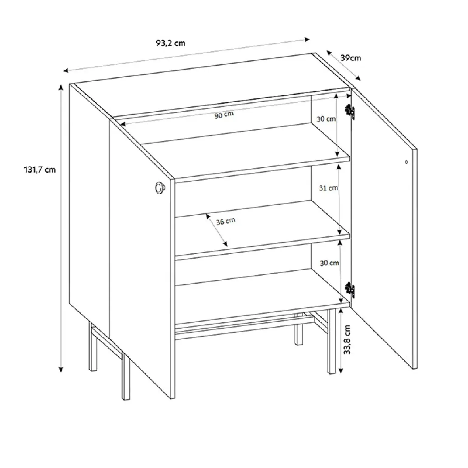 Credenza alta 94x132h cm 2 ante moderna nero rovere cannettato Eterna