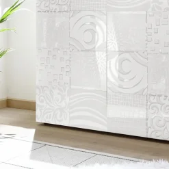 Credenza alta 121x111h cm 2 ante bianco laccato lucido con serigrafia Paradise