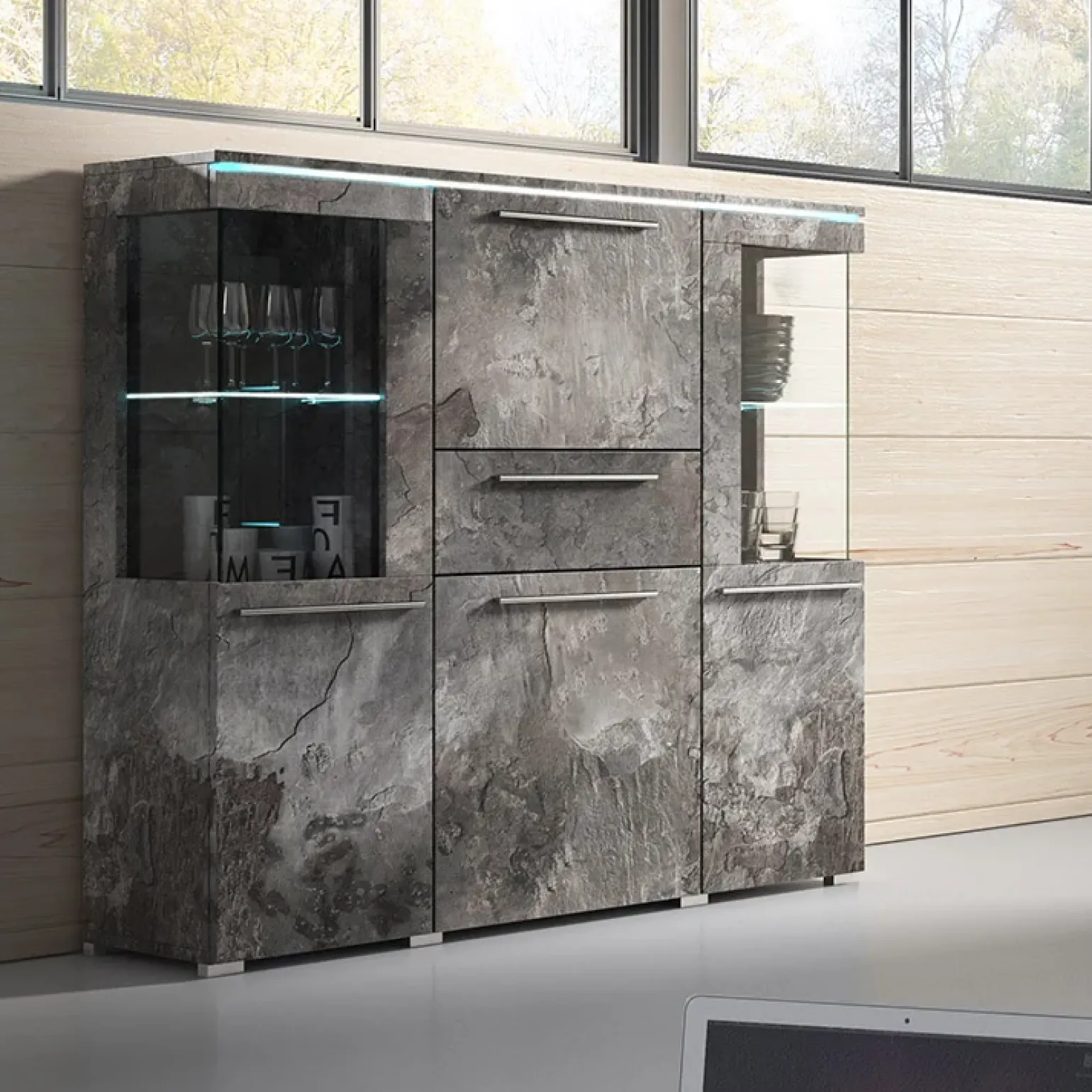 Credenza alta 130x128h cm 4 ante 1 cassetto ossido Frisk