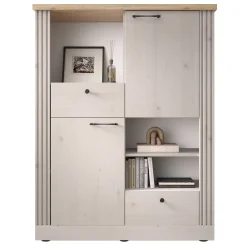 Credenza alta 118x160h cm 2 ante 3 vani 2 cassetti rovere bianco frassinato Doria