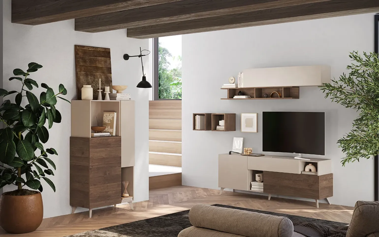 Credenza alta 81x154h cm 2 ante beige rovere scuro Witty