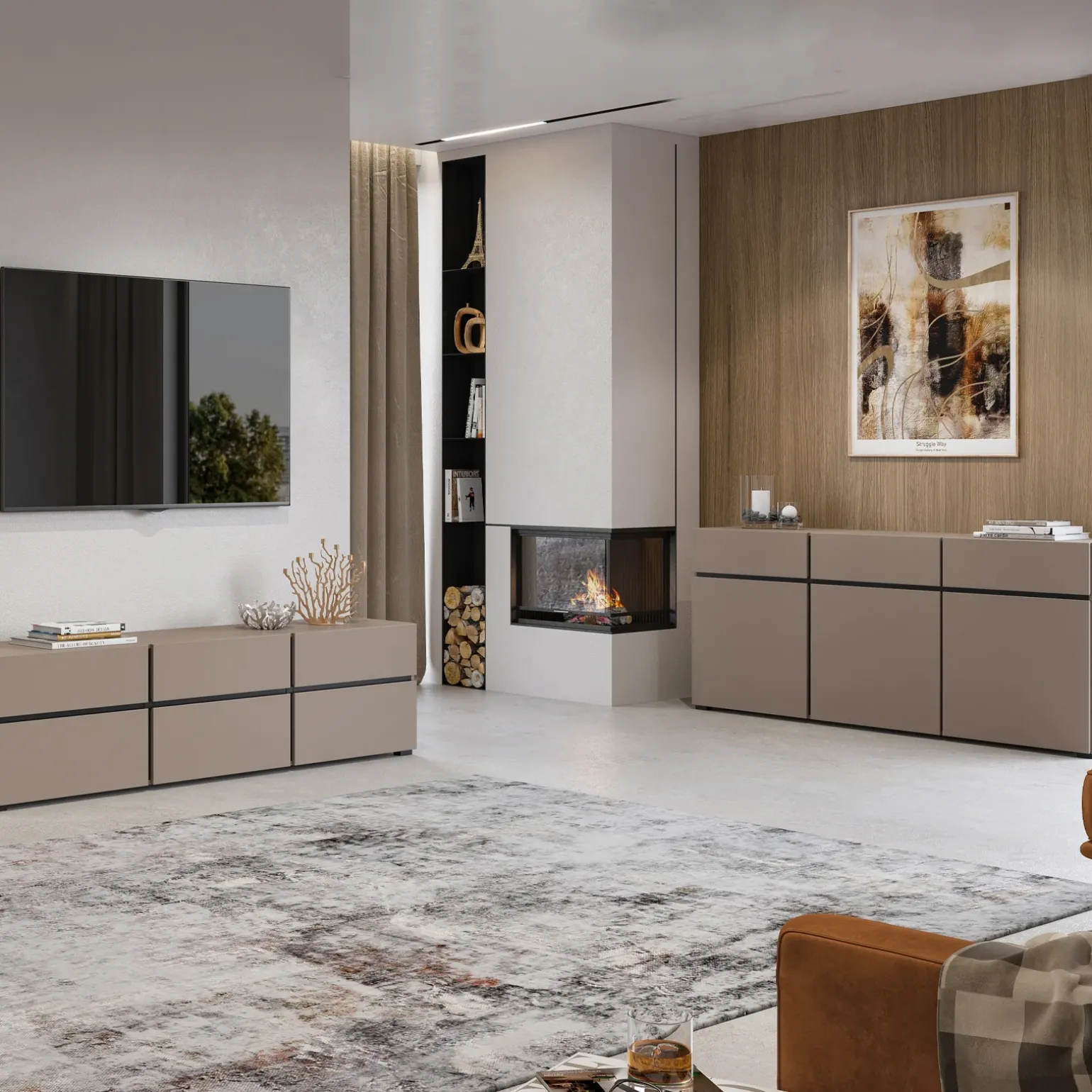 Credenza alta 120x140h cm 4 ante moderna tortora nero Lolla