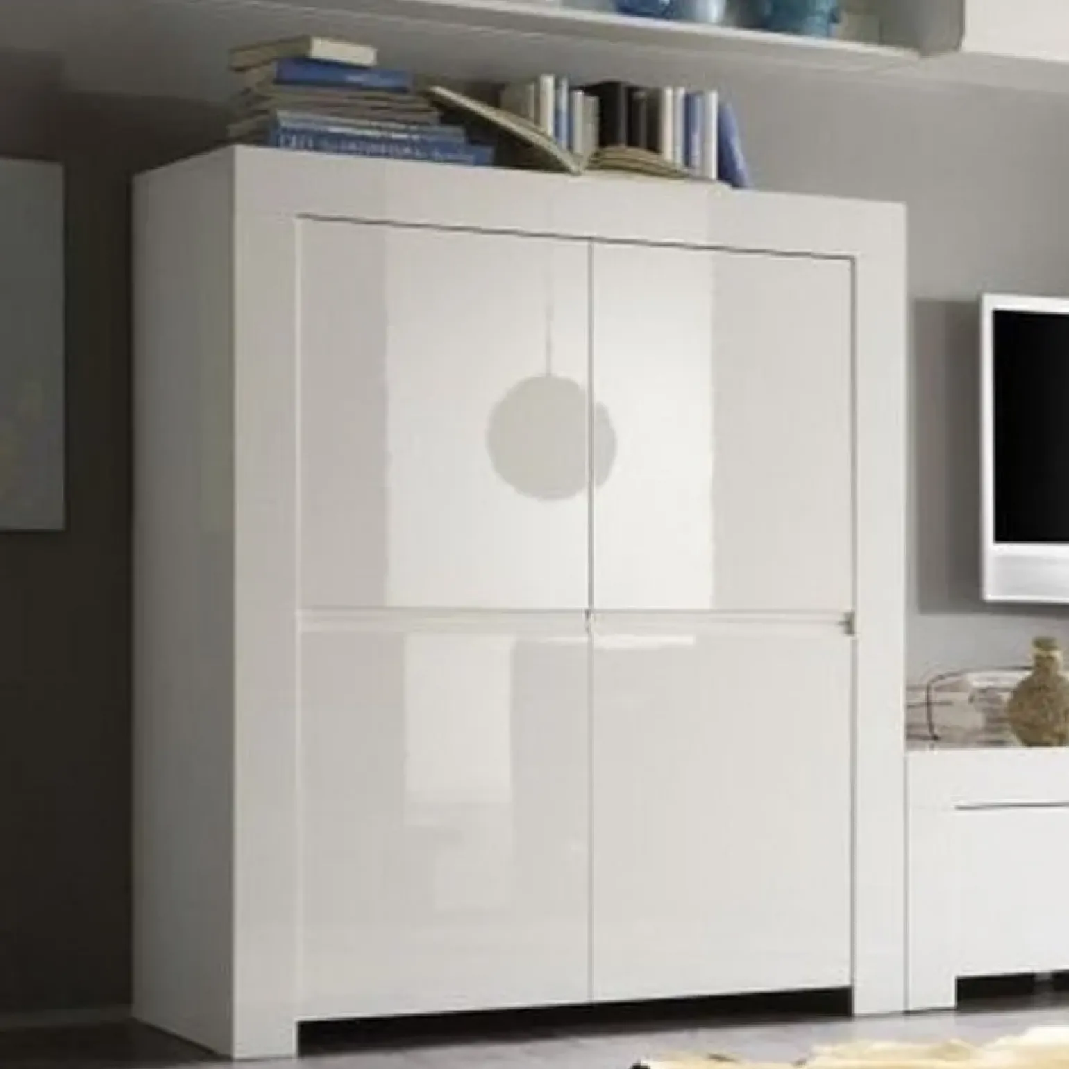 Credenza alta 119x140h cm 4 ante moderna bianco lucido Essential