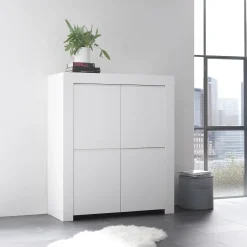 Credenza alta 110x140h cm 4 ante soggiorno moderna bianco opaco Bruma