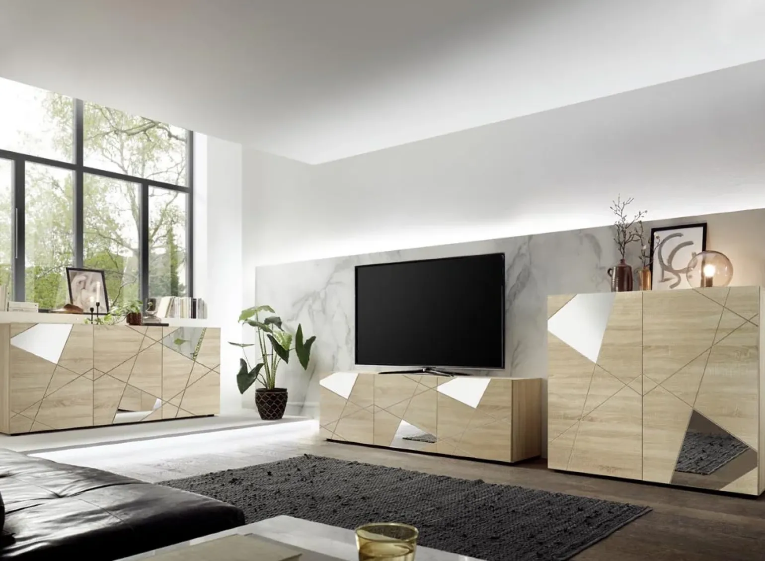 Credenza alta 121x111h cm 2 ante samoa specchio con serigrafia Olimpo