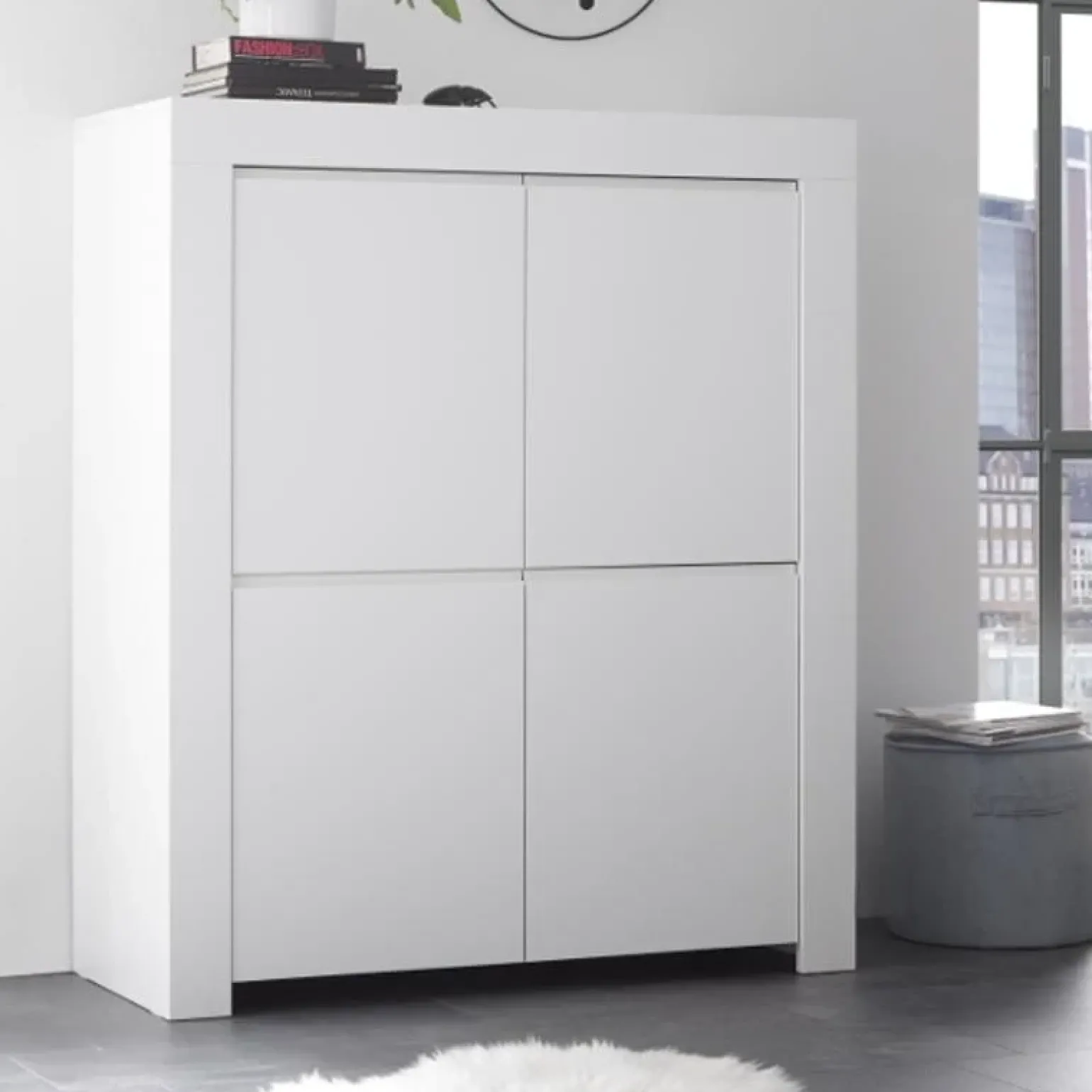 Credenza alta 110x140h cm 4 ante bianco opaco Halston