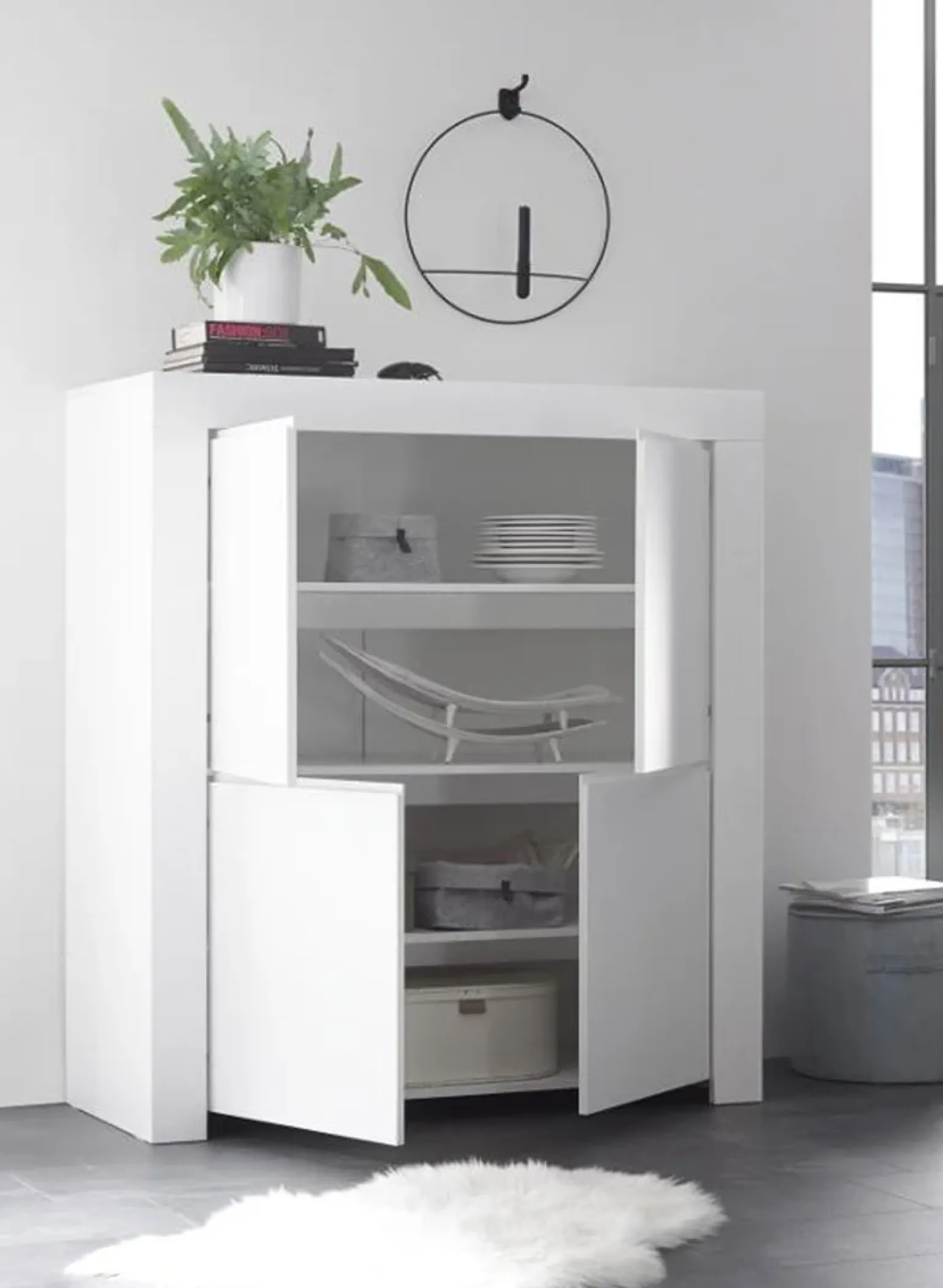 Credenza alta 110x140h cm 4 ante bianco opaco Halston