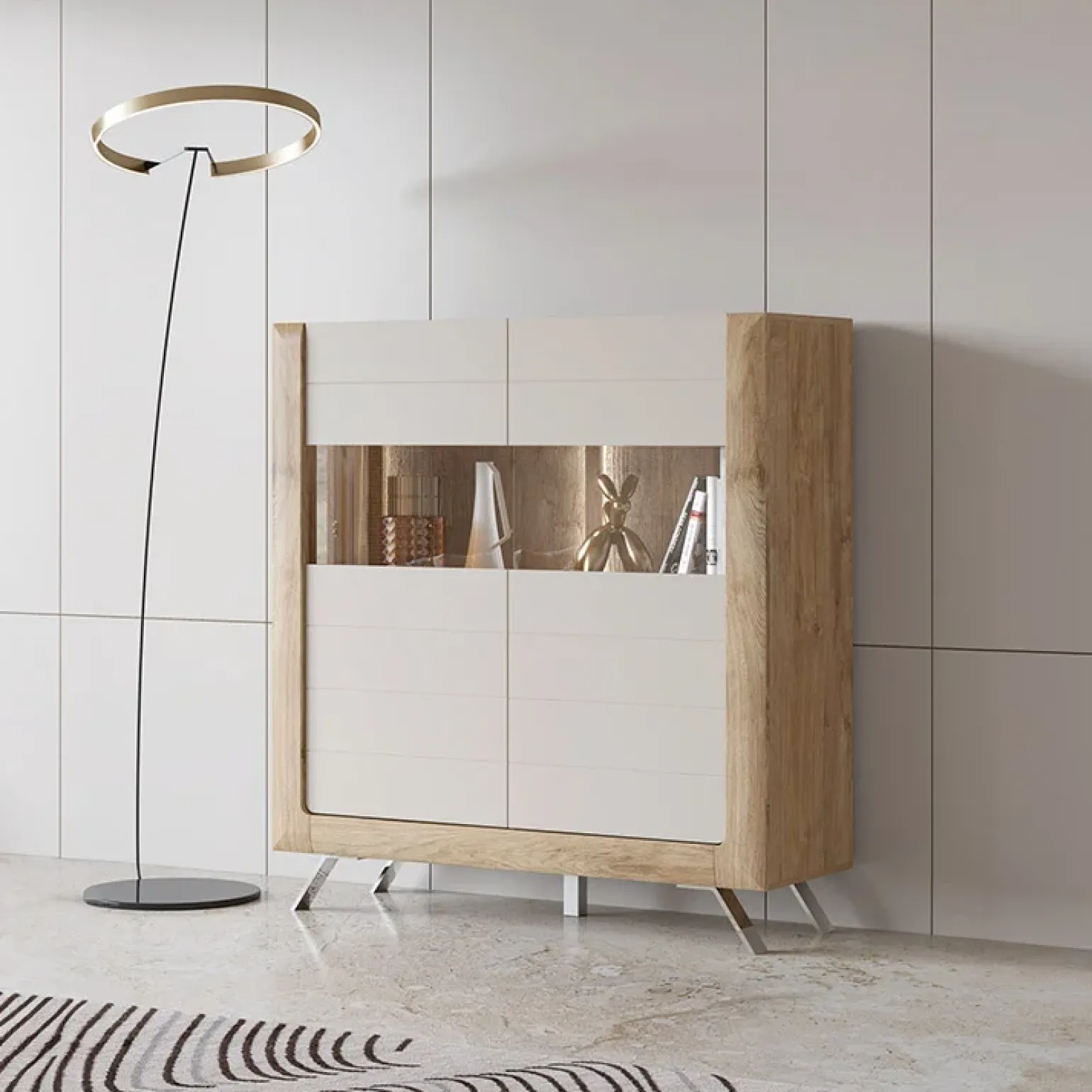 Credenza alta 129x137h cm 2 ante rovere tortora lucido Jumbo