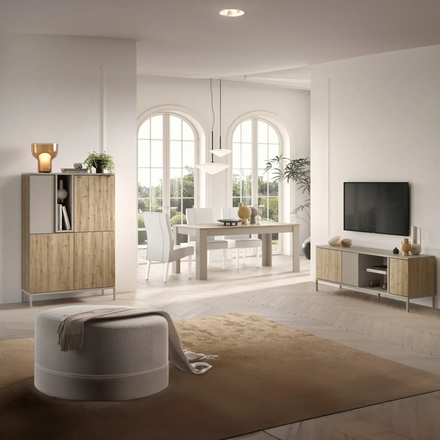 Credenza alta 101x152h cm 4 ante 2 vani rovere chiaro beige Tony