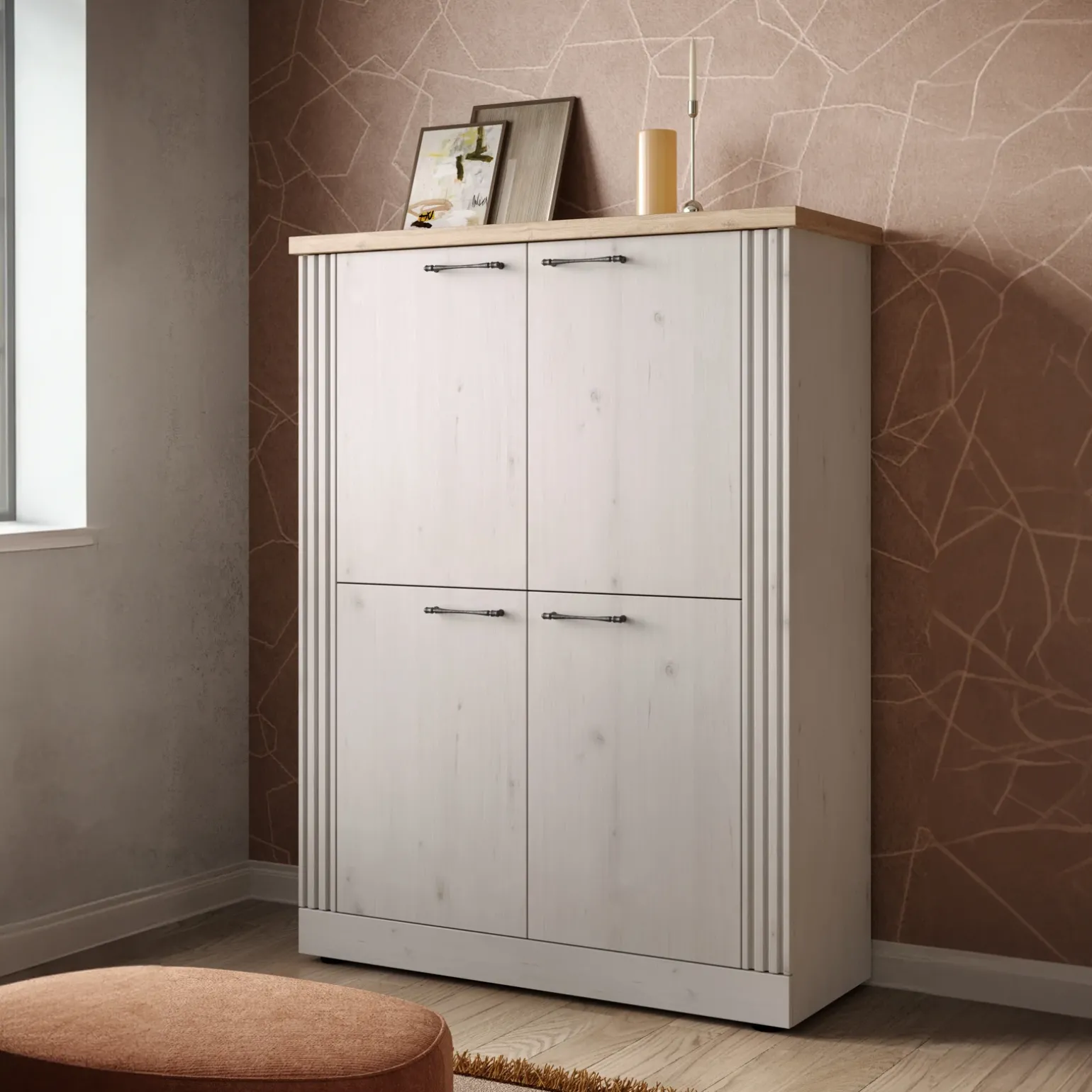 Credenza alta 118x160h cm 4 ante moderna rovere bianco frassinato Doria