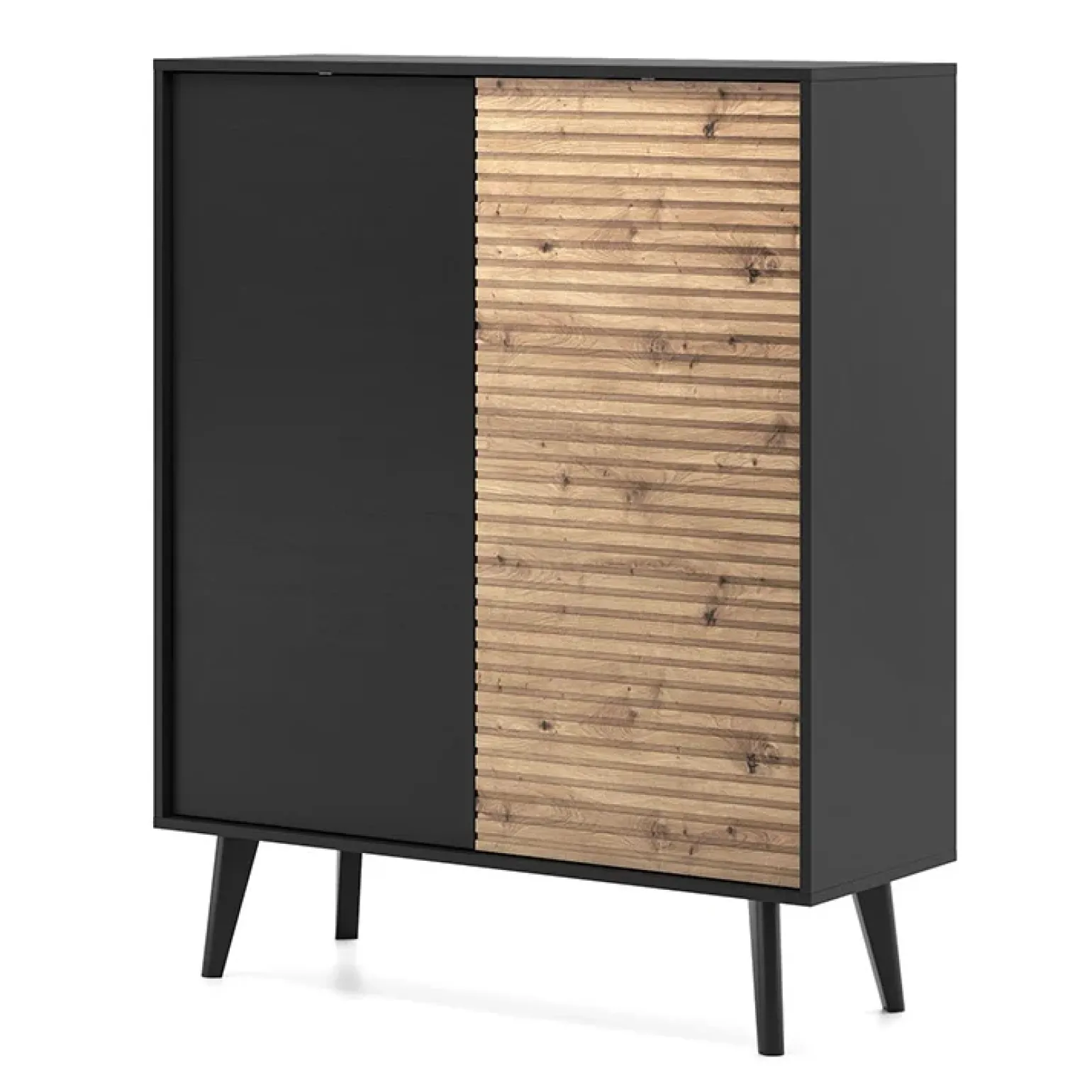 Credenza alta 104x125h cm 2 ante moderna rovere cannettato nero Tonk
