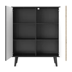 Credenza alta 104x125h cm 2 ante moderna rovere cannettato nero Tonk