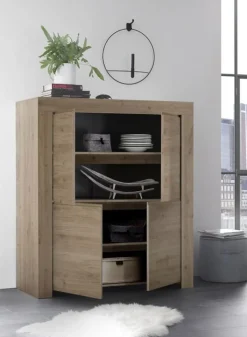 Credenza alta 110x140h cm 4 ante moderna rovere chiaro Halston