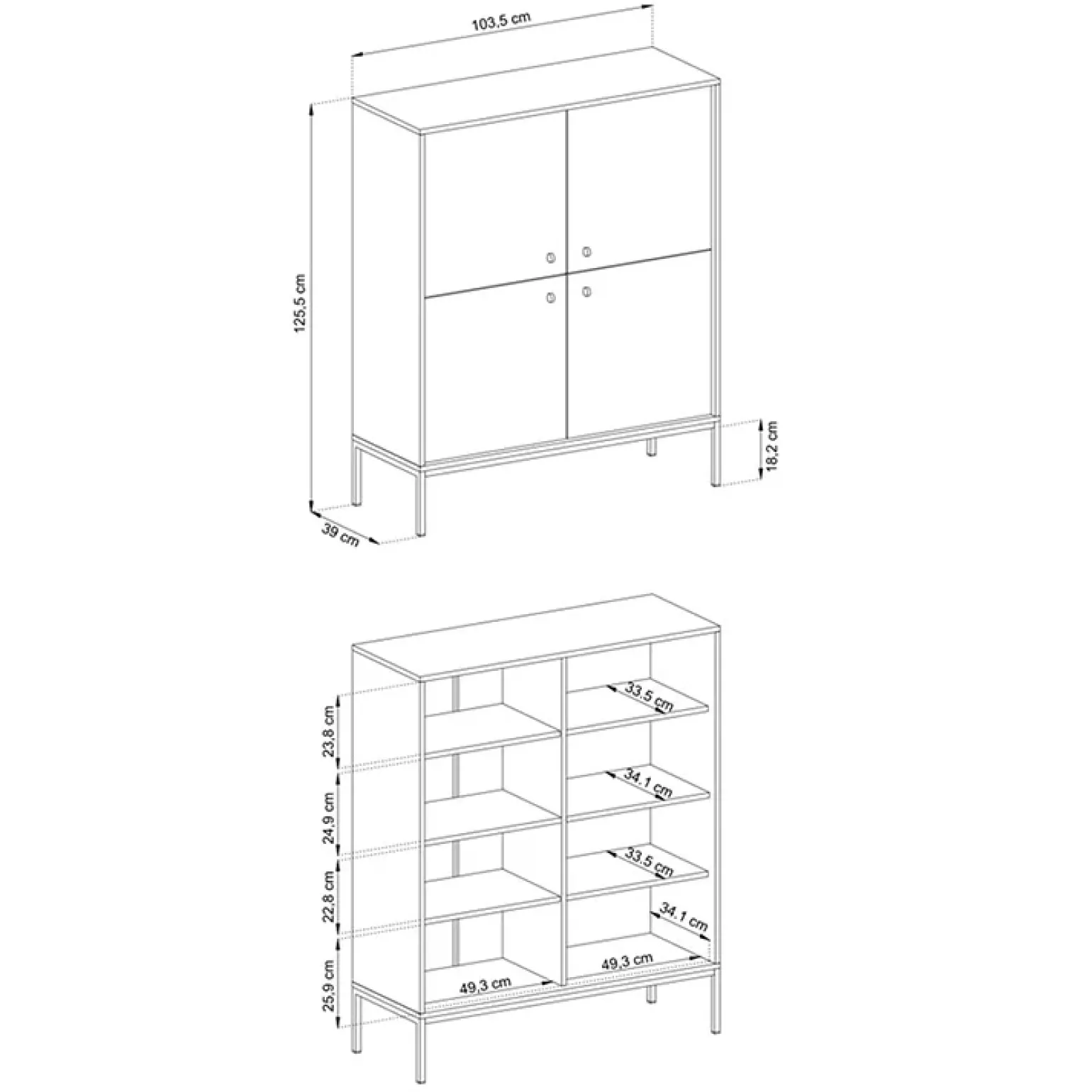 Credenza alta 104x125h cm 4 ante soggiorno beige Glory