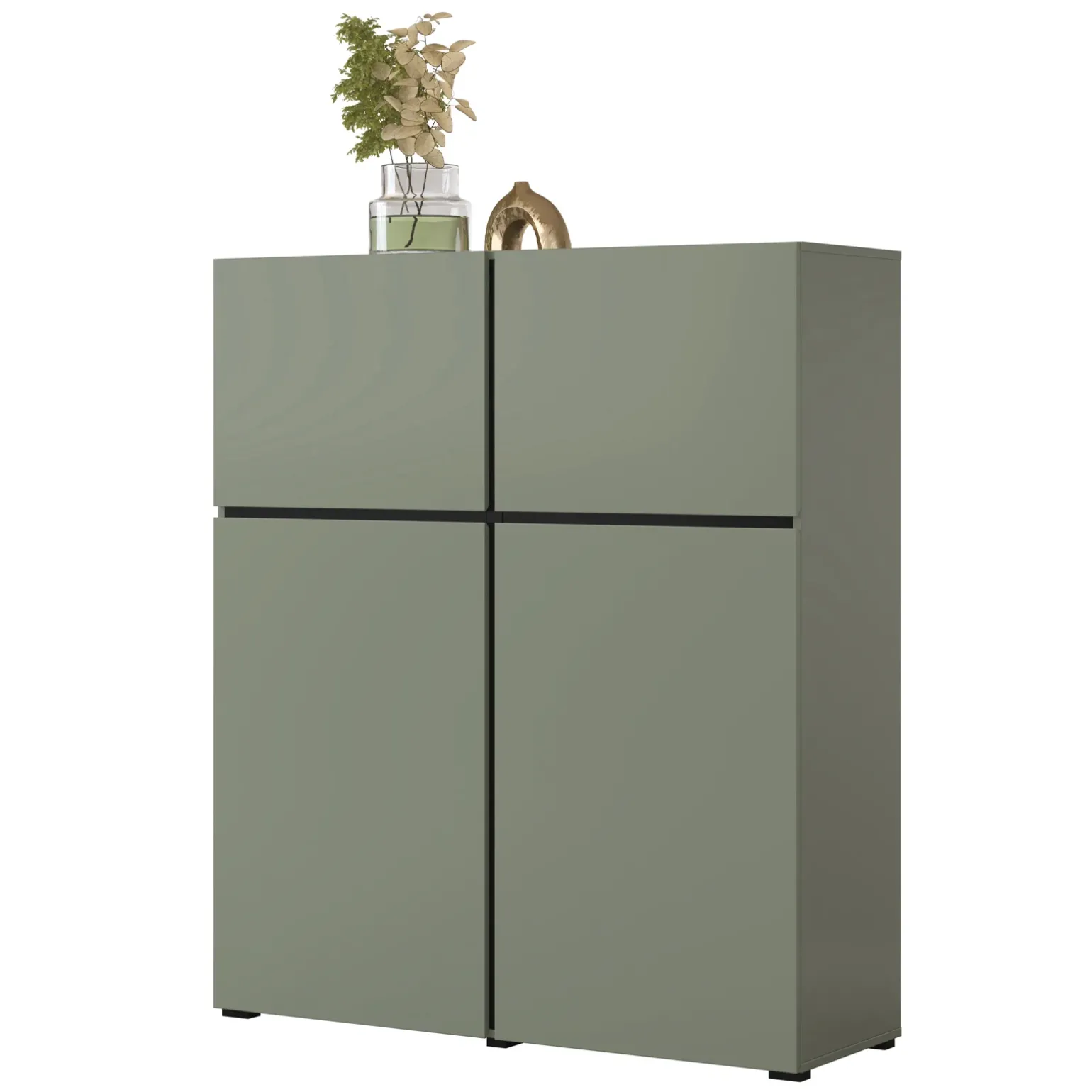 Credenza alta 120x140h cm 4 ante moderna verde nero Lolla