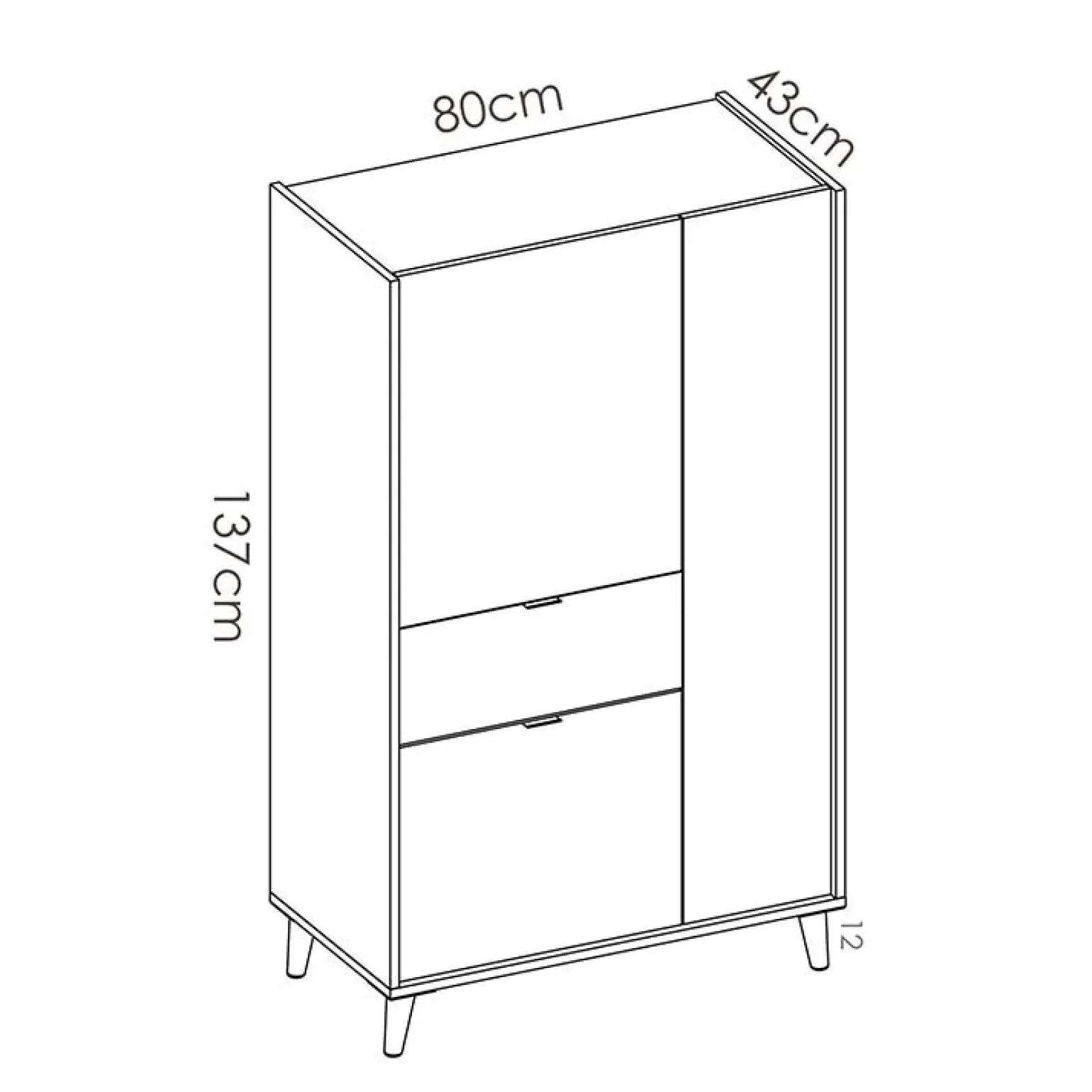 Credenza alta 80x137h cm 3 ante rovere grigio bianco petrolio Dominic