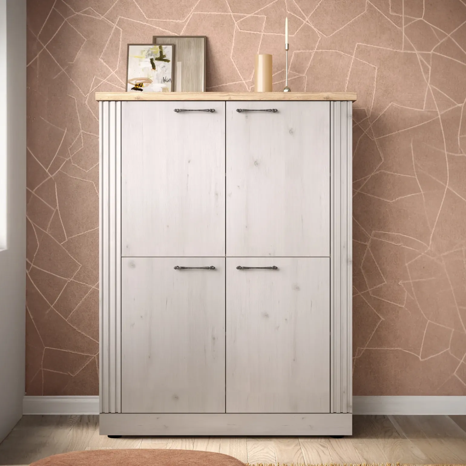 Credenza alta 118x160h cm 4 ante rovere bianco frassinato Armonia