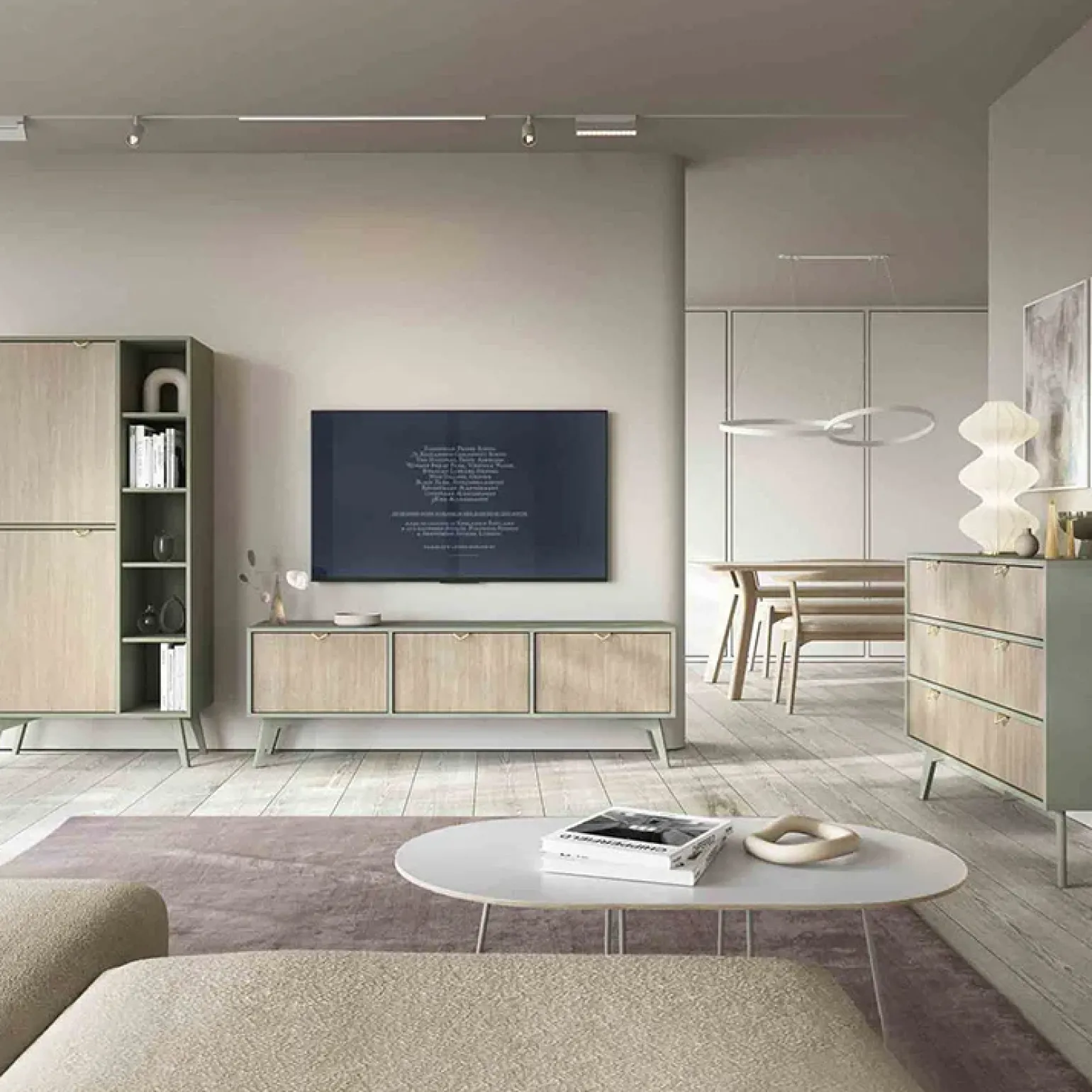 Credenza alta 80x160h cm 2 ante verde salvia rovere Myrta