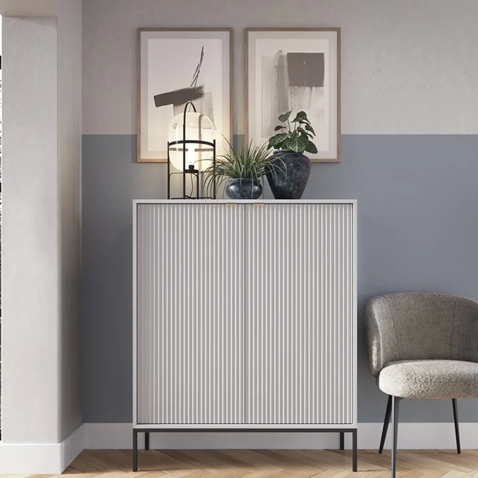 Credenza alta 104x125h cm 2 ante soggiorno grigio Alisa