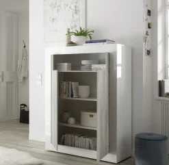 Credenza alta 110x144h cm 2 ante bianco lucido pino Florena