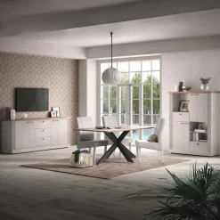 Credenza alta 118x160h cm 2 ante 2 cassetti 3 vani rovere bianco frassinato Armonia