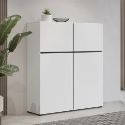 Credenza alta 120x140h cm 4 ante moderna bianco opaco nero Lolla