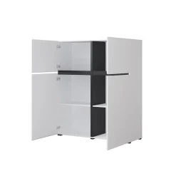 Credenza alta 120x140h cm 4 ante moderna bianco opaco nero Lolla